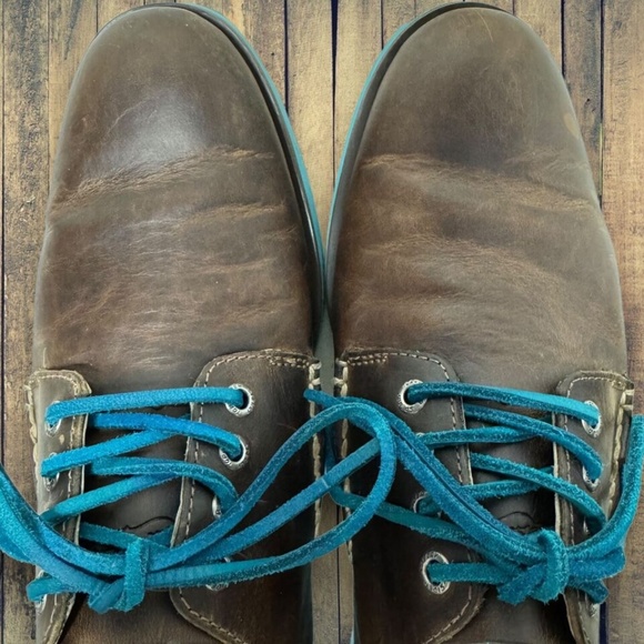 Sperry Top Sider Mens 8 M Dark Brown Leather Oxfords Blue Laces, Soles - Picture 7 of 9